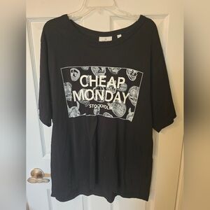 Cheap Monday Black Tee with White Skull Logo Size XL
